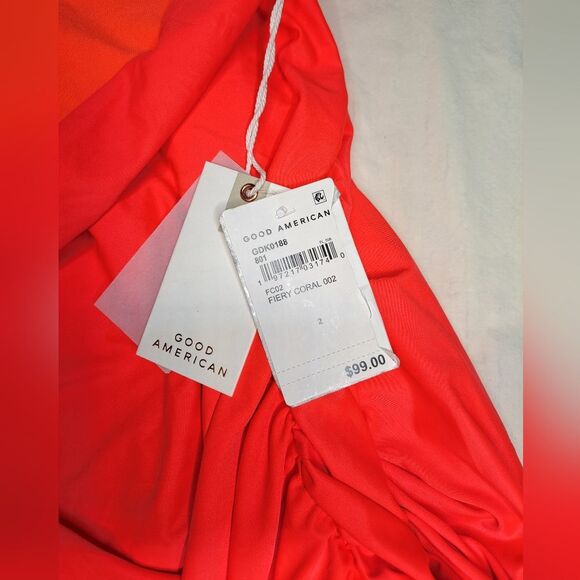 Good American One-Shoulder Ruched Mini Party Dress in Fiery Coral size Small NWT - Picture 6 of 7